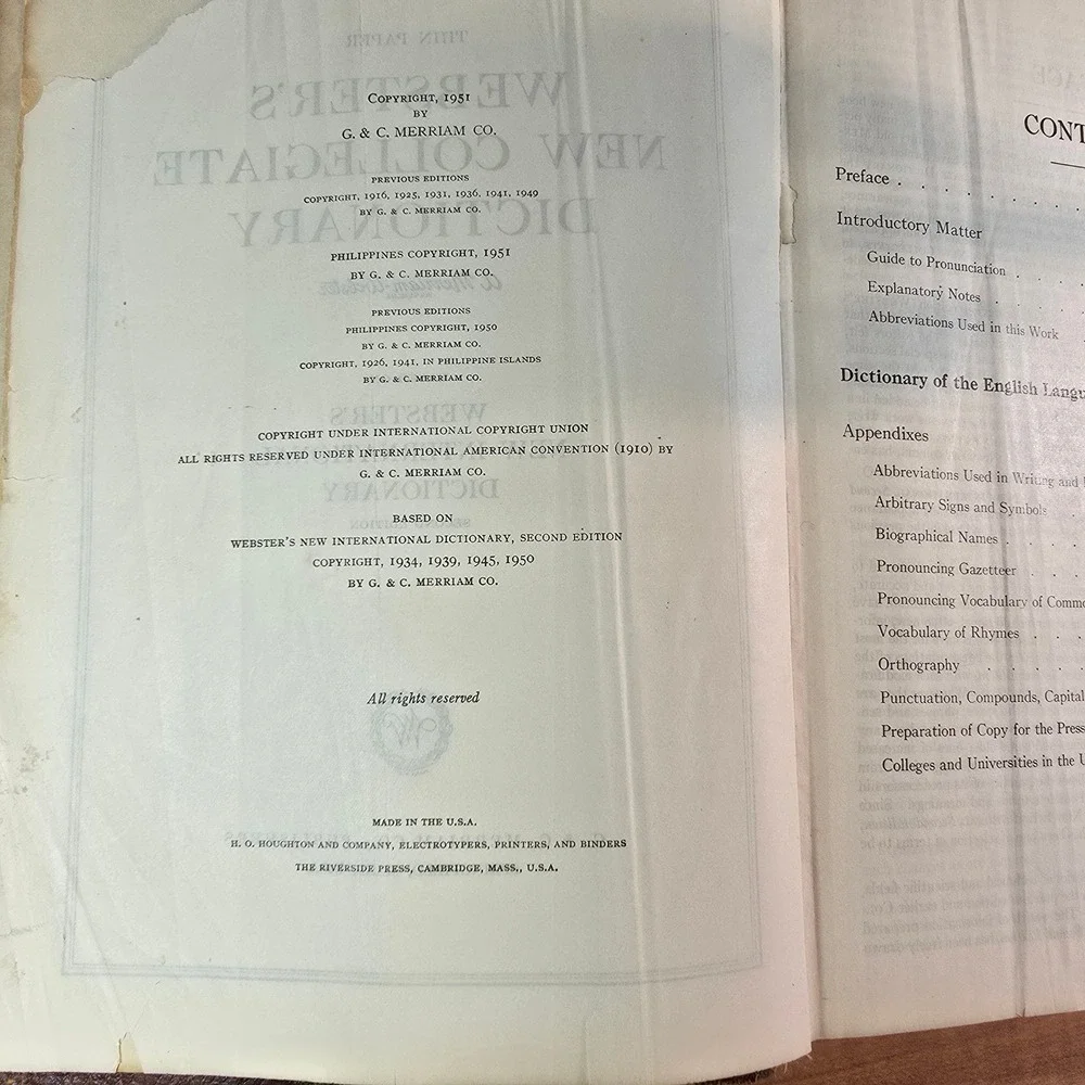 Webster's New Collegiate Dictionary Copyright 1951 Soft, Leatherlike Cover